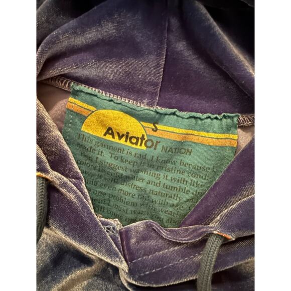 Aviator Nation Classic Velvet Relaxed Pullover Hoodie Blue Small - Picture 3 of 3